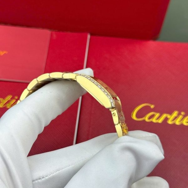 Cartier Tank Francaise WJTA0062 Golden Sunray Dial Yellow Gold Stone-set Bezel Replica 25.7 x 21.2mm - Image 6