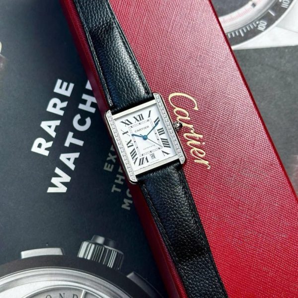 Cartier Tank Solo Extra Large White Dial Diamond Bezel Leather Strap Best Replica AF 31mm x 41mm - Image 2