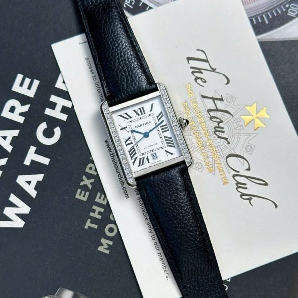 Cartier Tank Solo Extra Large White Dial Diamond Bezel Leather Strap Best Replica AF 31mm x 41mm - Image 4