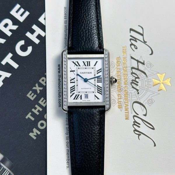 Cartier Tank Solo Extra Large White Dial Diamond Bezel Leather Strap Best Replica AF 31mm x 41mm - Image 5
