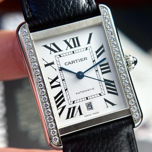 Cartier Tank Solo Extra Large White Dial Diamond Bezel Leather Strap Best Replica AF 31mm x 41mm - Image 6