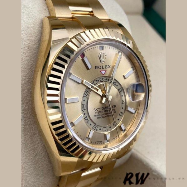 Rolex Sky-Dweller 326938 Yellow Gold Champagne Dial 42mm Mens Replica Watch - Image 3