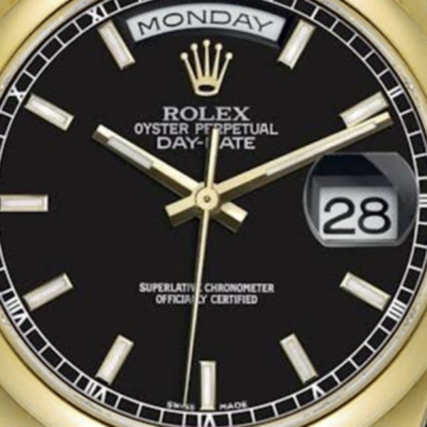 Rolex Day-Date 118208 Black Dial Automatic Yellow Gold 36mm Unisex Replica Watch - Image 4
