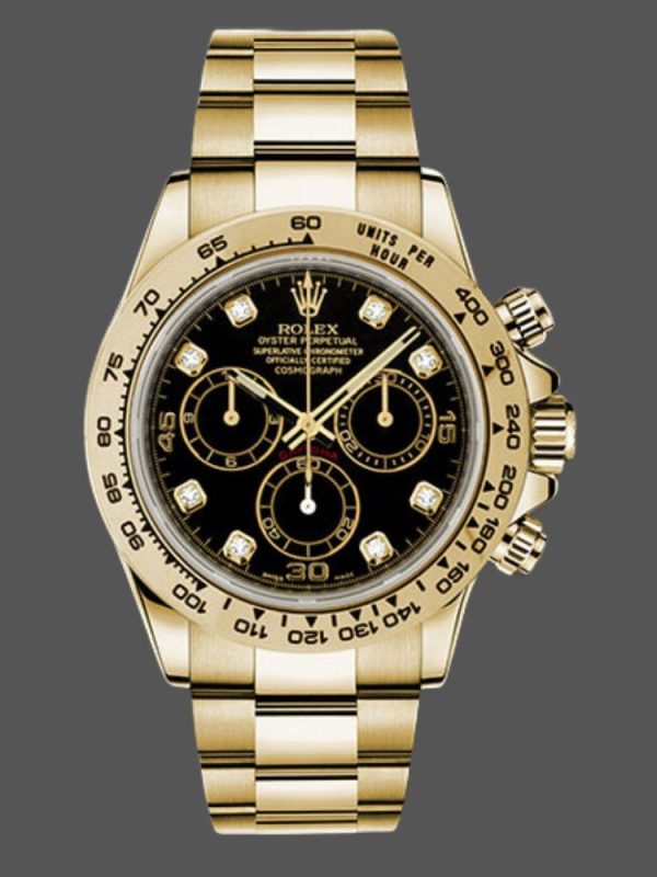 Rolex Daytona 116508 Yellow Gold Black Diamond Dial 40MM Mens Replica Watch