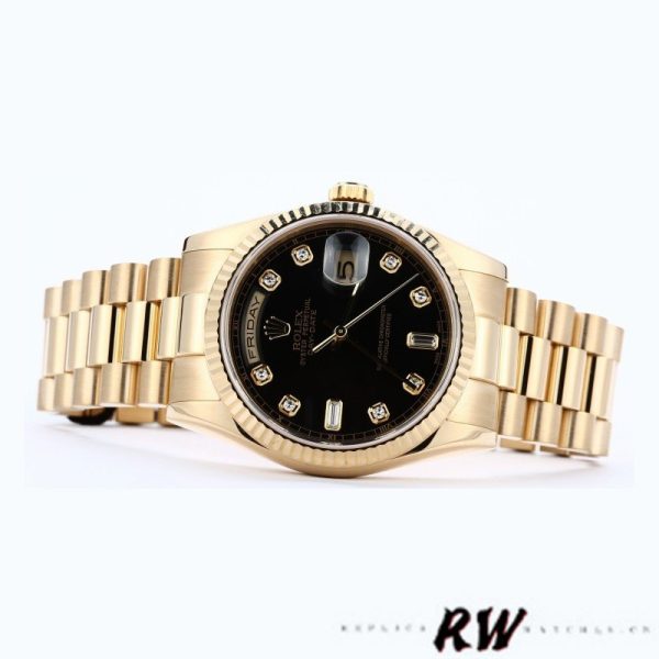 Rolex Day Date 118238 Yellow Gold Black Diamond Dial 36mm Mens Replica Watch - Image 3