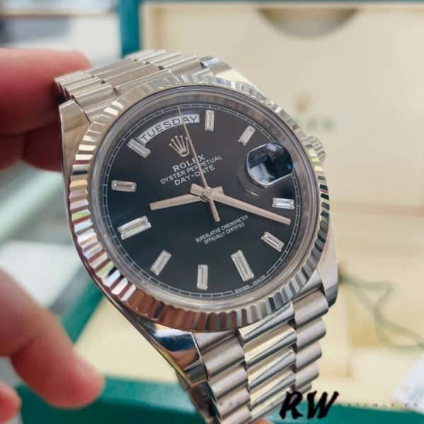 Rolex Day-Date 228239 Black Diamond Dial Fluted Bezel 40mm Mens Replica Watch - Image 3