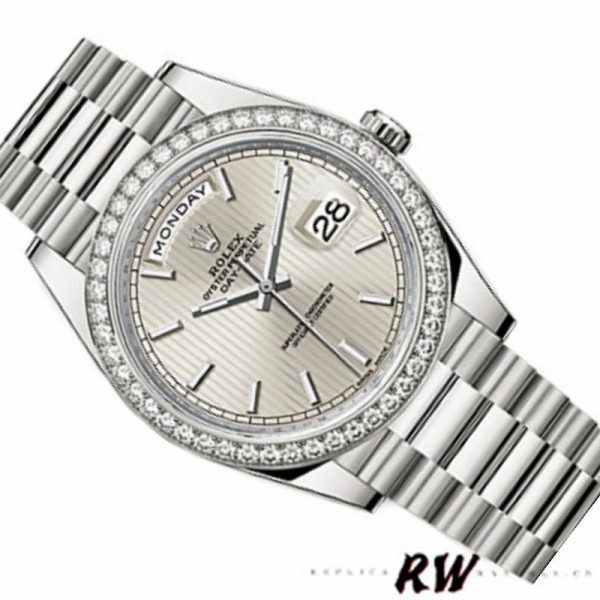 Rolex Day-Date 228349RBR Silver Stripe Motif Dial Diamond Bezel 40mm Mens Replica Watch - Image 3