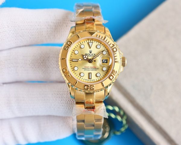 Rolex Yacht Master 169628 Yellow Gold Champagne Dial 29mm Lady Replica Watch - Image 2