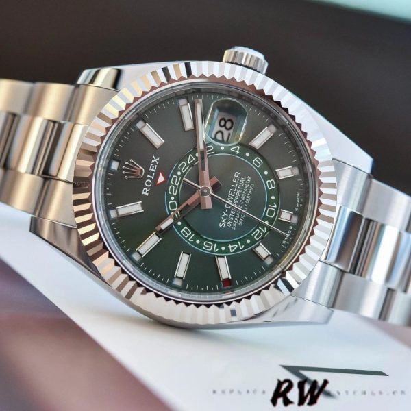 Rolex Sky-Dweller 336934 Fluted Bezel Green Dial 42MM Mens Replica Watch - Image 4