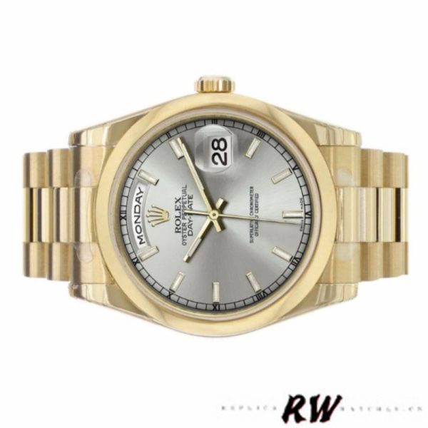 Rolex Day-Date 118208 Silver Dial Domed Bezel 36mm Unisex Replica Watch - Image 3