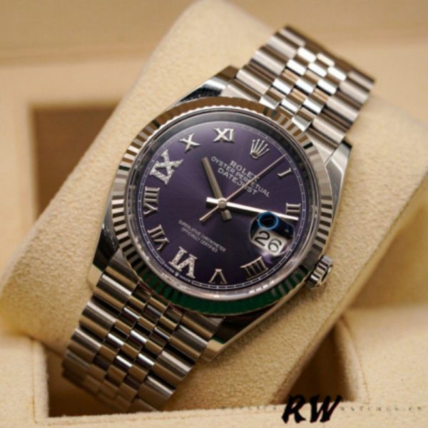 Rolex Datejust 126234 Fluted Bezel Aubergine Dial 36MM Unisex Replica Watch - Image 2