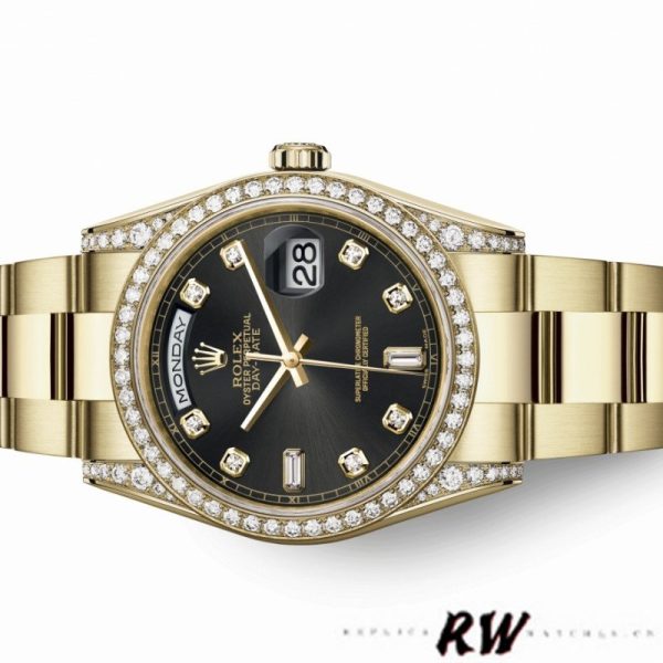 Rolex Day-Date 118388 yellow gold Black Diamond Dial 36mm Unisex Replica Watch - Image 4