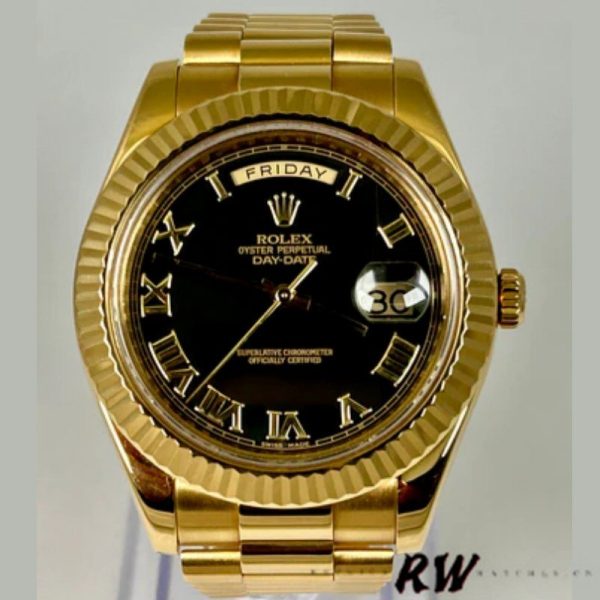 Rolex Day-Date 218238 Black Roman Numeral Dial Yellow Gold 41MM Mens Replica Watch - Image 2