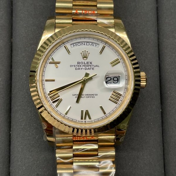 Rolex Day-Date 228238 White Roman Dial Fluted Bezel 40mm Mens Replica Watch - Image 2