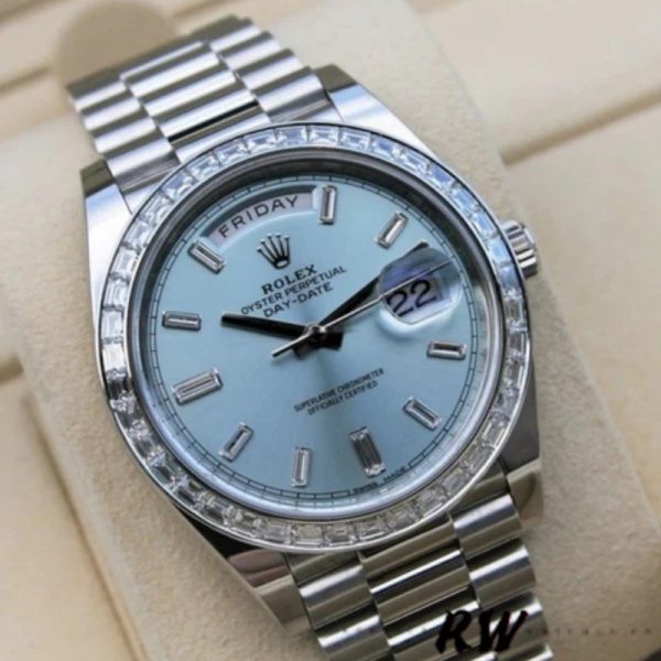 Rolex Day-Date 228396TBR Ice Blue Diamond Dial Diamond Bezel 40mm Mens Replica Watch - Image 4