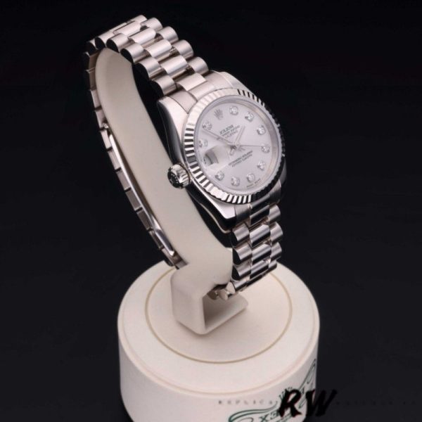 Rolex Datejust 179179 Silver Diamond Dial Fluted Bezel 26MM Lady Replica Watch - Image 3