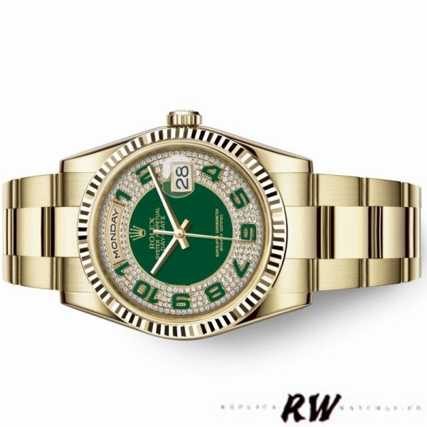Rolex Day-Date 118238 Green Diamond Pave Dial 36mm Unisex Replica Watch - Image 3