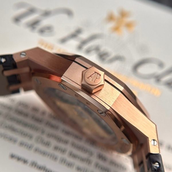 Audemars Piguet Royal Oak 15450OR Rose Gold Black Dial Leather IP Factory 37mm - Image 6