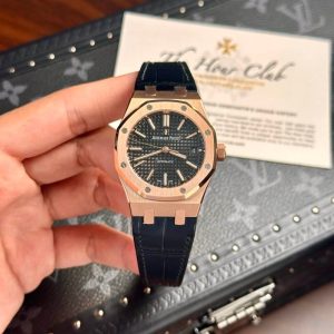 Audemars Piguet Royal Oak 15450OR Rose Gold Black Dial Leather IP Factory 37mm