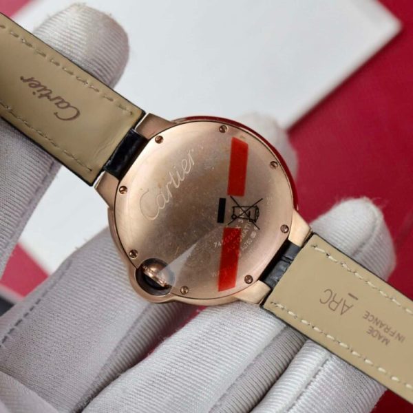 Cartier Ballon Bleu Rose Gold White Diamond Dial Diamond Bezel Leather Replica 39mm - Image 7