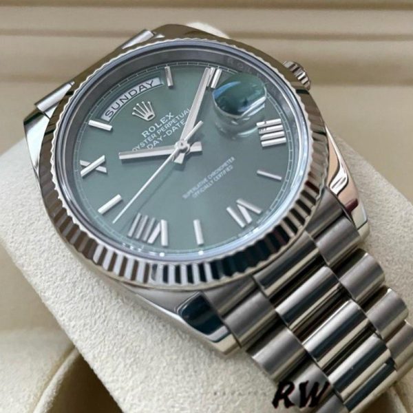 Rolex Day-Date 228239 Olive Green Roman Dial Fluted Bezel 40mm Mens Replica Watch - Image 3