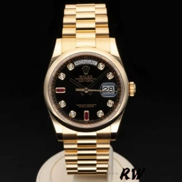 Rolex Day-Date 118208 Black Diamond Dial 36mm Unisex Replica Watch - Image 2