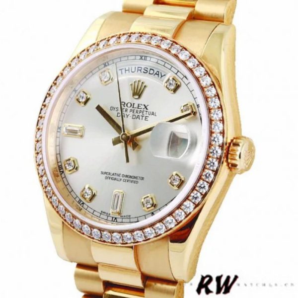 Rolex Day-Date 118348 Silver Diamond Dial 36mm Unisex Replica Watch - Image 2