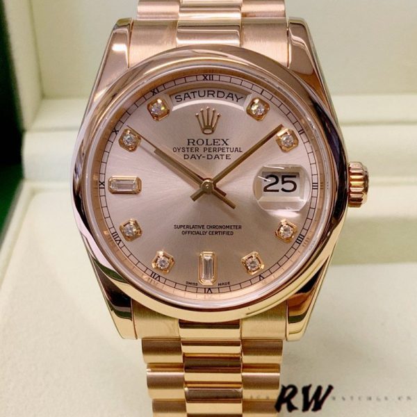 Rolex Day-Date 118205 Pink Diamond Dial 36mm Unisex Replica Watch - Image 2