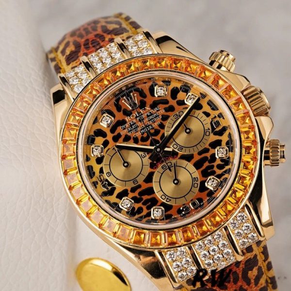 Rolex Daytona 116598 Leopard Orange Diamond Dial 40MM Mens Replica Watch - Image 3