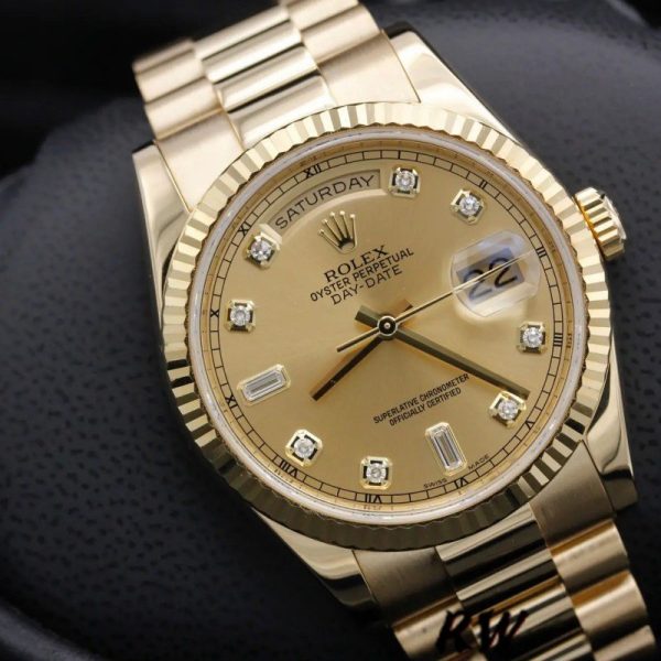 Rolex Day-Date 118238 Yellow Gold Diamond Champagne Dial 36mm Unisex Replica Watch - Image 2