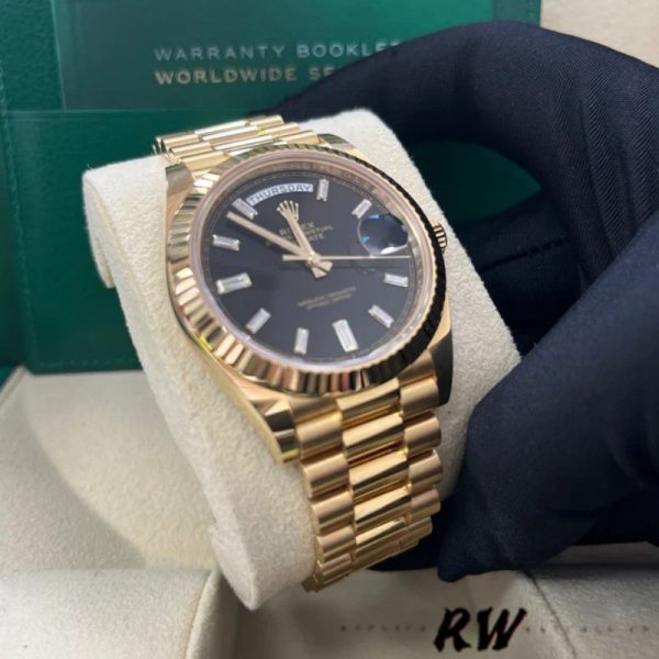 Rolex Day-Date 228238 Black Diamond Dial Fluted Bezel 40mm Mens Replica Watch - Image 4
