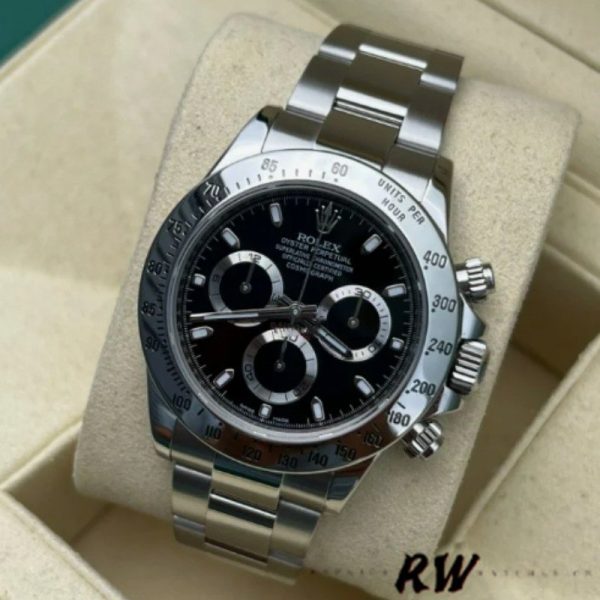 Rolex Daytona 116520 Stainless Steel Case Black Dial 40MM Mens Replica Watch - Image 3