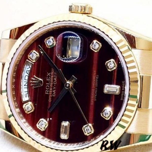 Rolex Day-Date 118238 Oyster Bracelet Diamond Bulls Eye Dial 36mm Unisex Replica Watch - Image 4