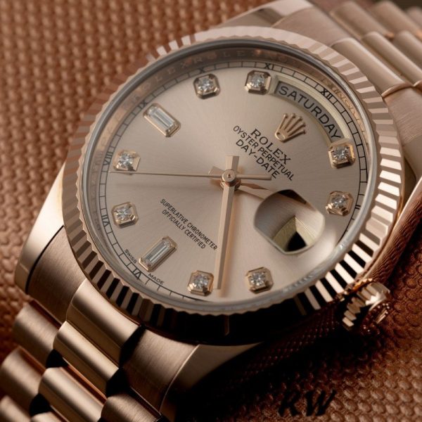 Rolex Day-Date 118235 Rose Gold Champagne Diamond Dial 36mm Unisex Replica Watch - Image 2