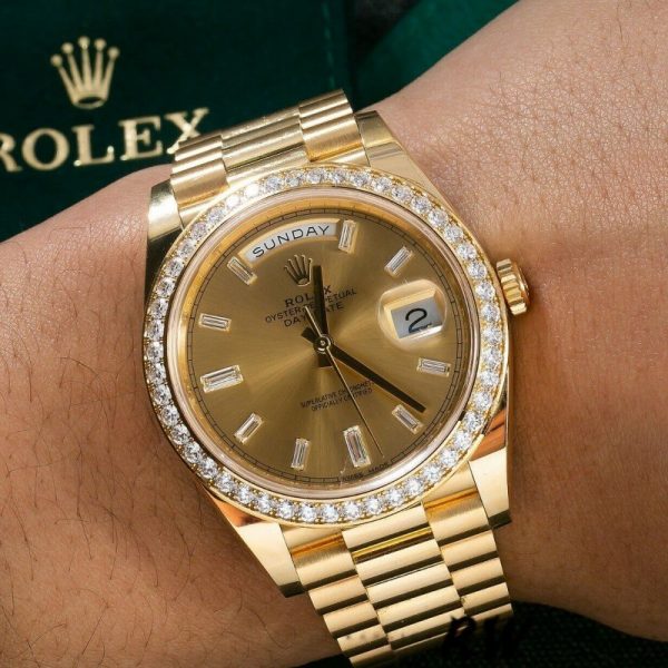 Rolex Day-Date 228348RBR Champagne Diamond Dial Diamond Beze 40mm Mens Replica Watch - Image 4