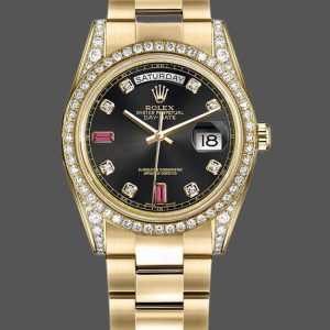 Rolex Day-Date 118388 Black Diamond Rubies Dial 36mm Unisex Replica Watch