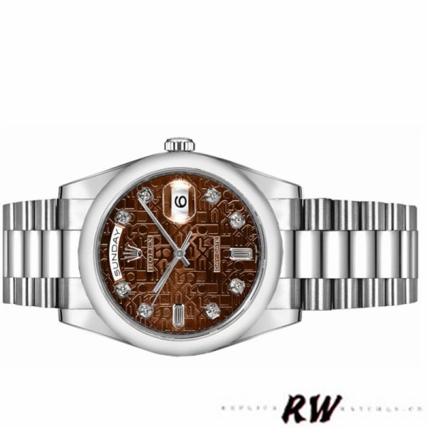 Rolex Day-Date 118209 White Gold Jubilee Chocolate Brown Dial 36mm Unisex Replica Watch - Image 3