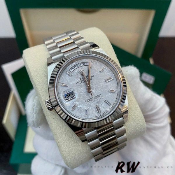 Rolex Day-Date 228239 Meteorite Grey Dial Fluted Bezel 40mm Mens Replica Watch - Image 3