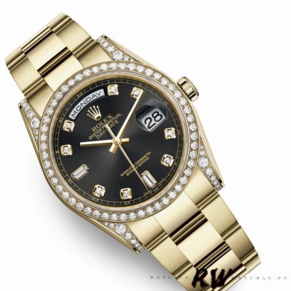 Rolex Day-Date 118388 yellow gold Black Diamond Dial 36mm Unisex Replica Watch - Image 3