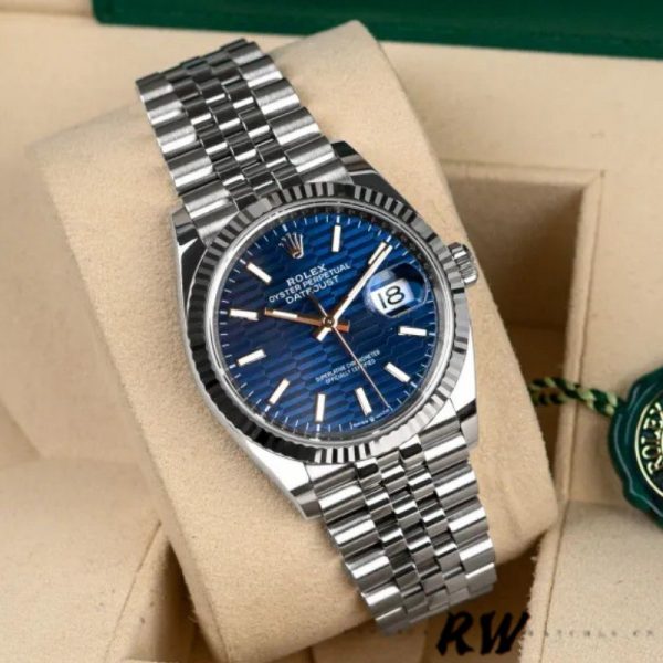 Rolex Datejust 126234 Fluted Bezel Blue Fluted Motif Dial 36MM Unisex Replica Watch - Image 3