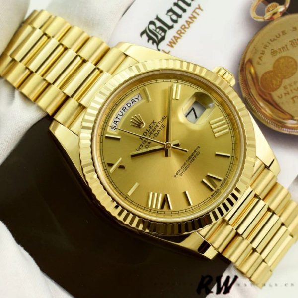 Rolex Day-Date 228238 Champagne Roman Dial Fluted Bezel 40mm Mens Replica Watch - Image 3