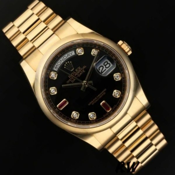 Rolex Day-Date 118208 Black Diamond Dial 36mm Unisex Replica Watch - Image 4