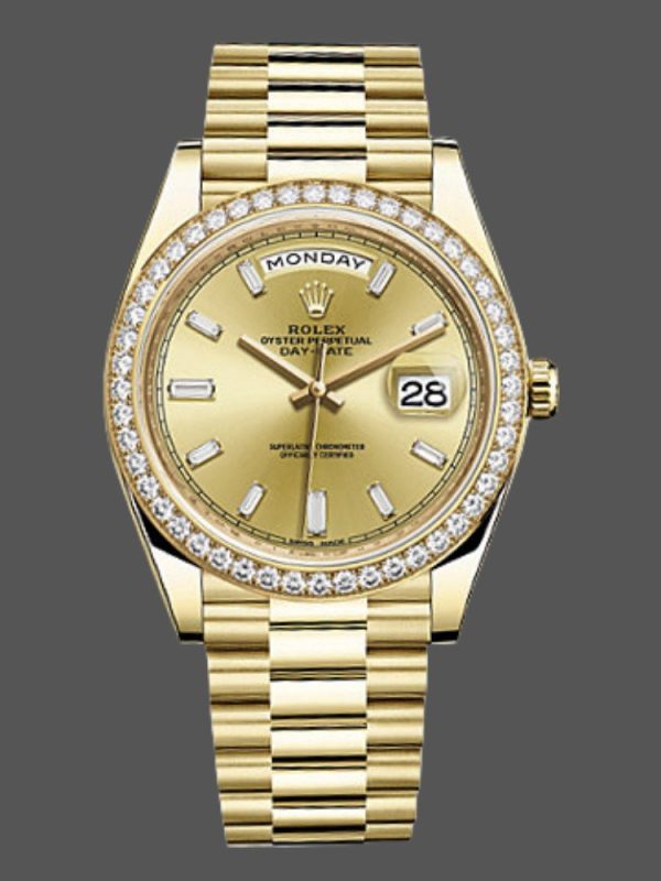 Rolex Day-Date 228348RBR Champagne Diamond Dial Diamond Beze 40mm Mens Replica Watch