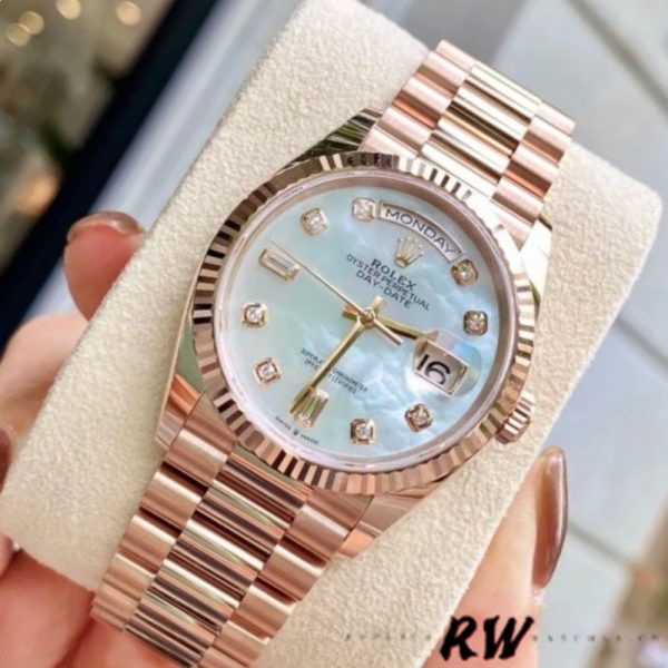 Rolex Day-Date 128235 Everose Gold MOP Dial 36MM Unisex Replica Watch - Image 2
