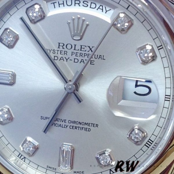 Rolex Day-Date 118209 Silver Diamond Dial Automatic 36mm Unisex Replica Watch - Image 4