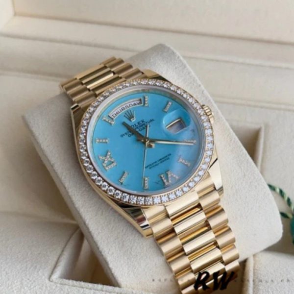 Rolex Day-Date 128348RBR Turquoise Diamond Dial Yellow Gold 36MM Unisex Replica Watch - Image 4