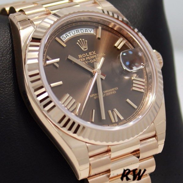 Rolex Day-Date 228235 Chocolate Brown Roman Numeral Dial Fluted Bezel 40mm Mens Replica Watch - Image 3