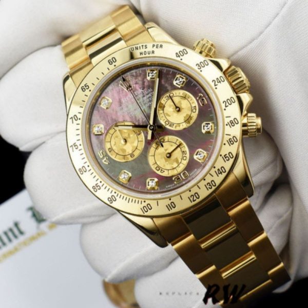 Rolex Cosmograph Daytona 116528 Black MOP Diamond Dial 40MM Mens Replica Watch - Image 3