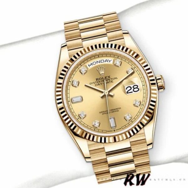 Rolex Day-Date 128238 Fluted Bezel Champagne Diamond Dial 36MM Unisex Replica Watch - Image 2