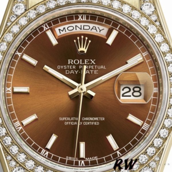 Rolex Day-Date 118388 Diamond Bezel Chocolate Brown Dial 36MM Unisex Replica Watch - Image 2
